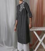 Janasya Black embroidered cotton ethnic kurtis