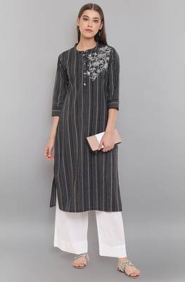 Janasya Black embroidered cotton ethnic kurtis 2