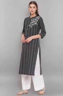 Janasya Black embroidered cotton ethnic kurtis 3