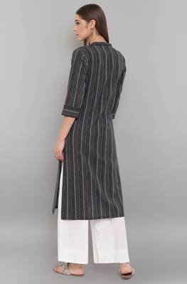 Janasya Black embroidered cotton ethnic kurtis 4