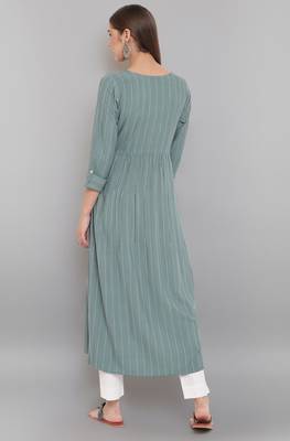 Janasya Green woven rayon ethnic kurtis 4