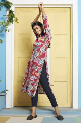 Janasya Pink printed rayon ethnic kurtis 1