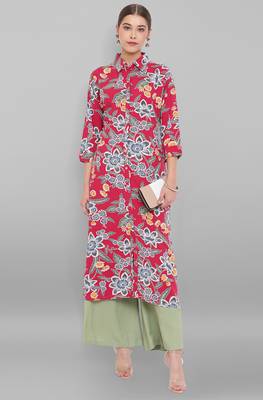 Janasya Pink printed rayon ethnic kurtis 2