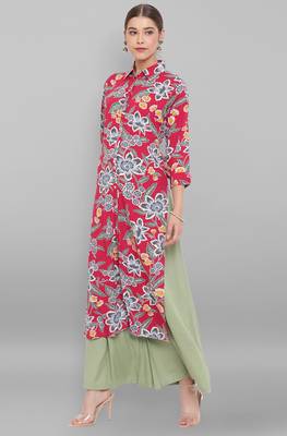 Janasya Pink printed rayon ethnic kurtis 3