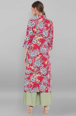 Janasya Pink printed rayon ethnic kurtis 4