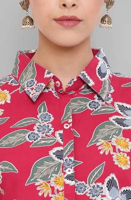 Janasya Pink printed rayon ethnic kurtis 5