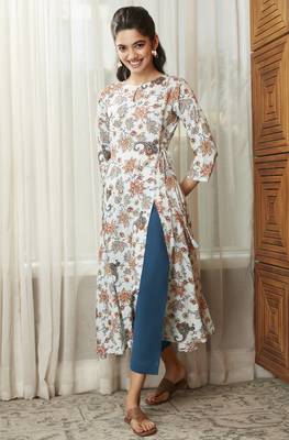 Janasya Multicolor printed rayon ethnic-kurtis 1
