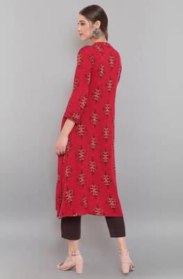 Janasya Maroon printed rayon ethnic kurtis 4