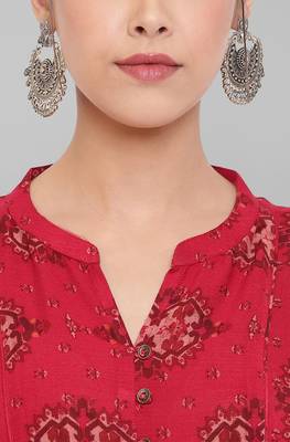 Janasya Maroon printed rayon ethnic kurtis 5