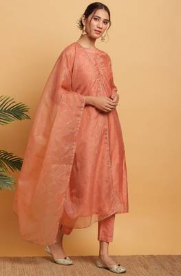 Peach embroidered polyester salwar 1