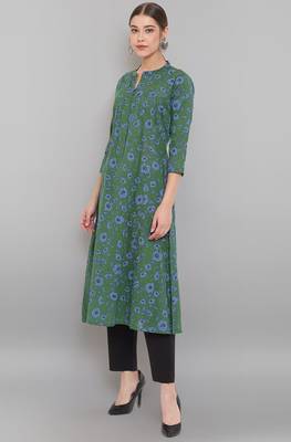 Janasya Green printed cotton ethnic kurtis 3