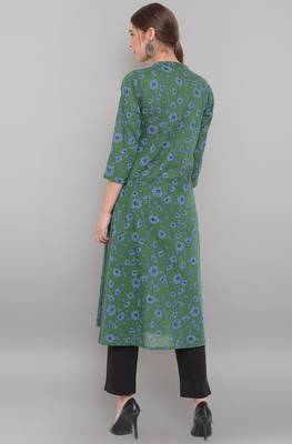 Janasya Green printed cotton ethnic kurtis 4