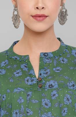 Janasya Green printed cotton ethnic kurtis 5