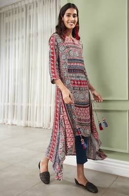 Janasya Multicolor printed rayon ethnic kurtis 1