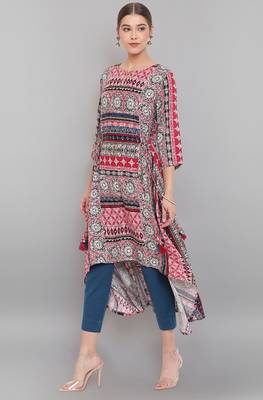 Janasya Multicolor printed rayon ethnic kurtis 3