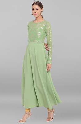 Light green printed crepe ethnic kurtis 2