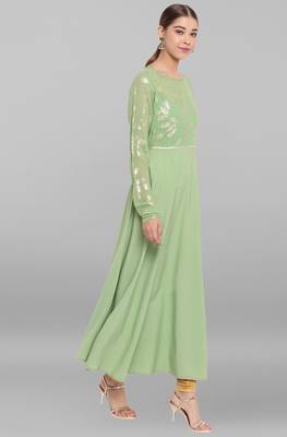 Light green printed crepe ethnic kurtis 3