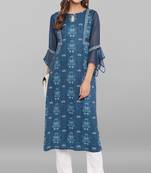 Teal printed crepe ethnic kurtis