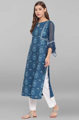 Teal printed crepe ethnic kurtis 2