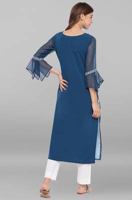 Teal printed crepe ethnic kurtis 4