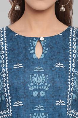 Teal printed crepe ethnic kurtis 5