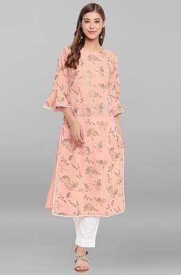 Janasya Peach printed crepe ethnic-kurtis 1