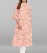Janasya Peach printed crepe ethnic-kurtis