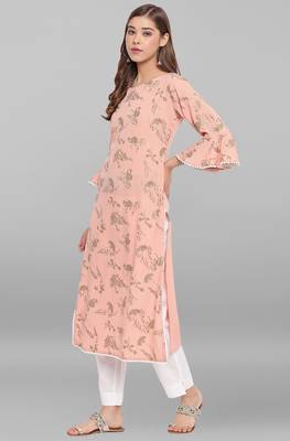 Janasya Peach printed crepe ethnic-kurtis 2