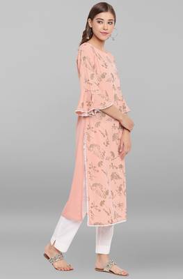 Janasya Peach printed crepe ethnic-kurtis 3