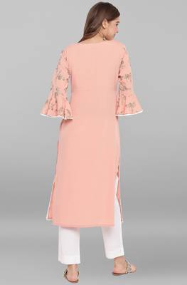 Janasya Peach printed crepe ethnic-kurtis 4