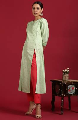 Janasya Light green printed silk ethnic kurtis 1
