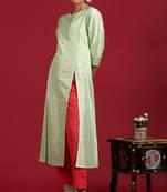 Janasya Light green printed silk ethnic kurtis