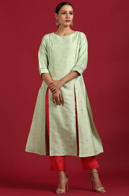 Janasya Light green printed silk ethnic kurtis 2