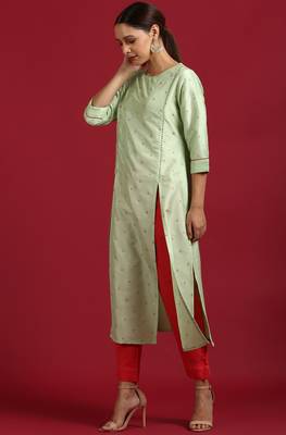 Janasya Light green printed silk ethnic kurtis 3