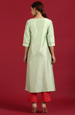 Janasya Light green printed silk ethnic kurtis 4