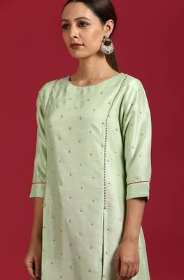 Janasya Light green printed silk ethnic kurtis 5