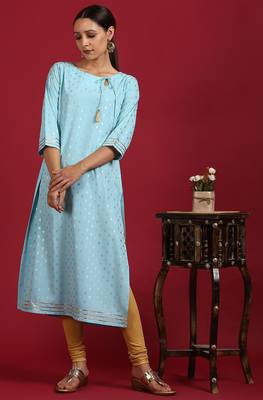 Janasya Turquoise printed crepe ethnic-kurtis 1