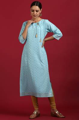 Janasya Turquoise printed crepe ethnic-kurtis 2