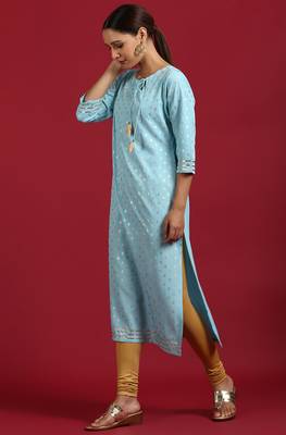 Janasya Turquoise printed crepe ethnic-kurtis 3