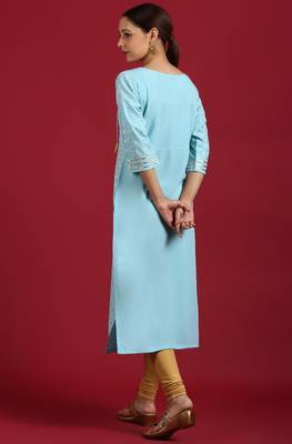 Janasya Turquoise printed crepe ethnic-kurtis 4