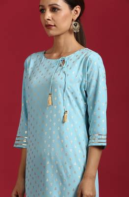 Janasya Turquoise printed crepe ethnic-kurtis 5