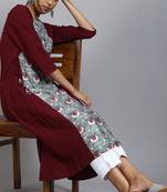 Janasya Wine printed crepe ethnic-kurtis