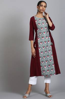 Janasya Wine printed crepe ethnic-kurtis 2