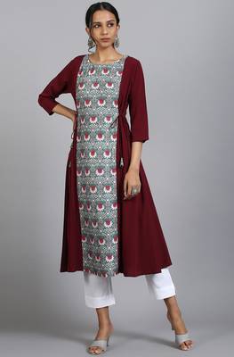 Janasya Wine printed crepe ethnic-kurtis 3