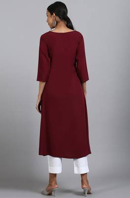 Janasya Wine printed crepe ethnic-kurtis 4