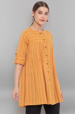 Mustard woven cotton tunics 3
