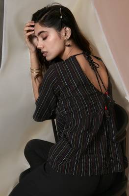 Janasya Black woven cotton tunics 3