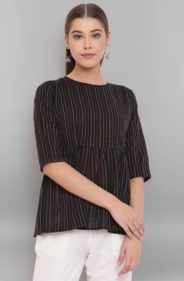 Janasya Black woven cotton tunics 1