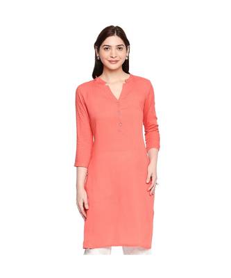 Coral Self Designed 3/4th Sleeves Rayon Straight Short Kurti 1