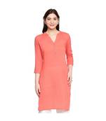 Coral Self Designed 3/4th Sleeves Rayon Straight Short Kurti